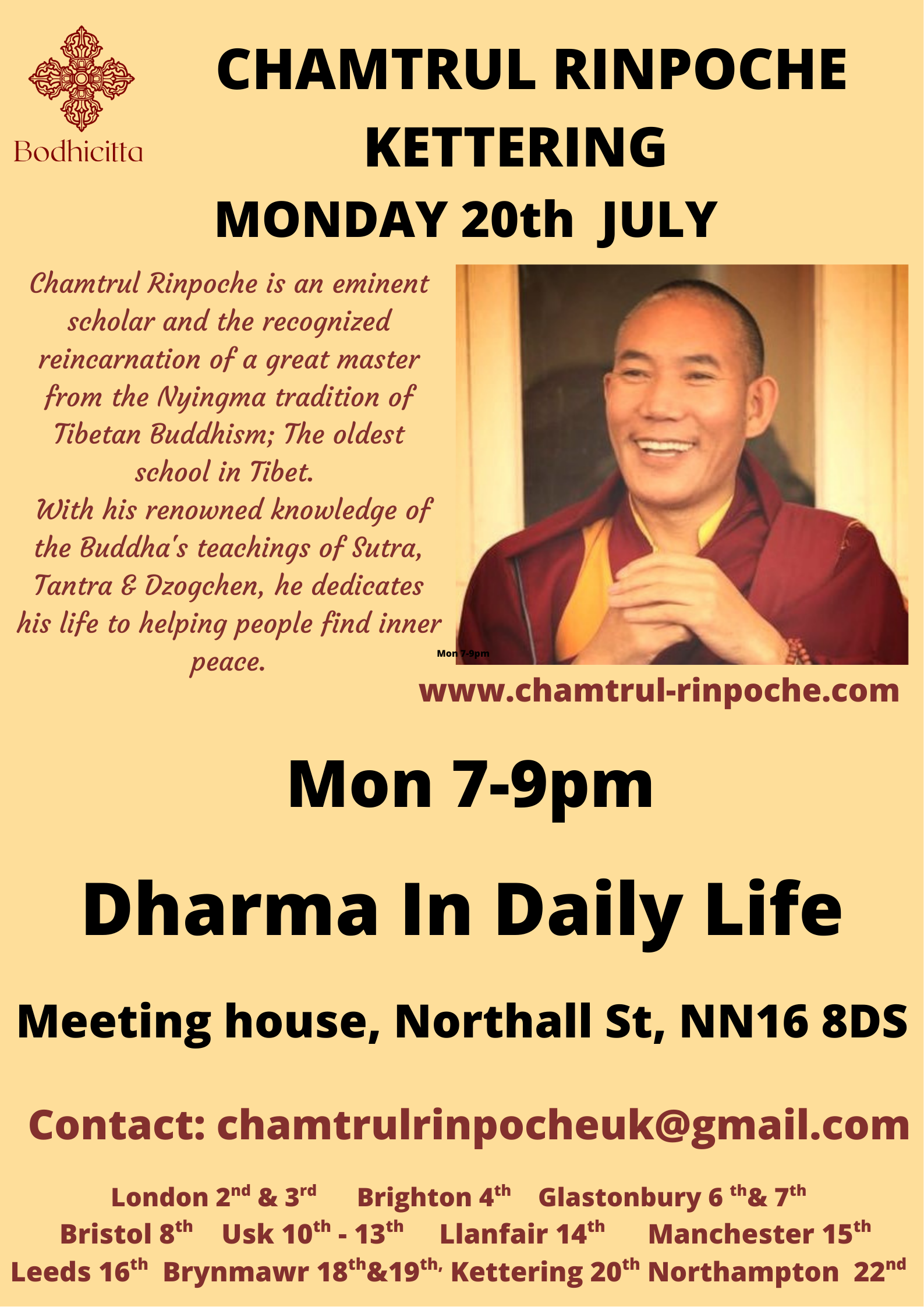Read more about the article Visiting Teacher Chamtrul Rinpoche – Monday 20th July 2026